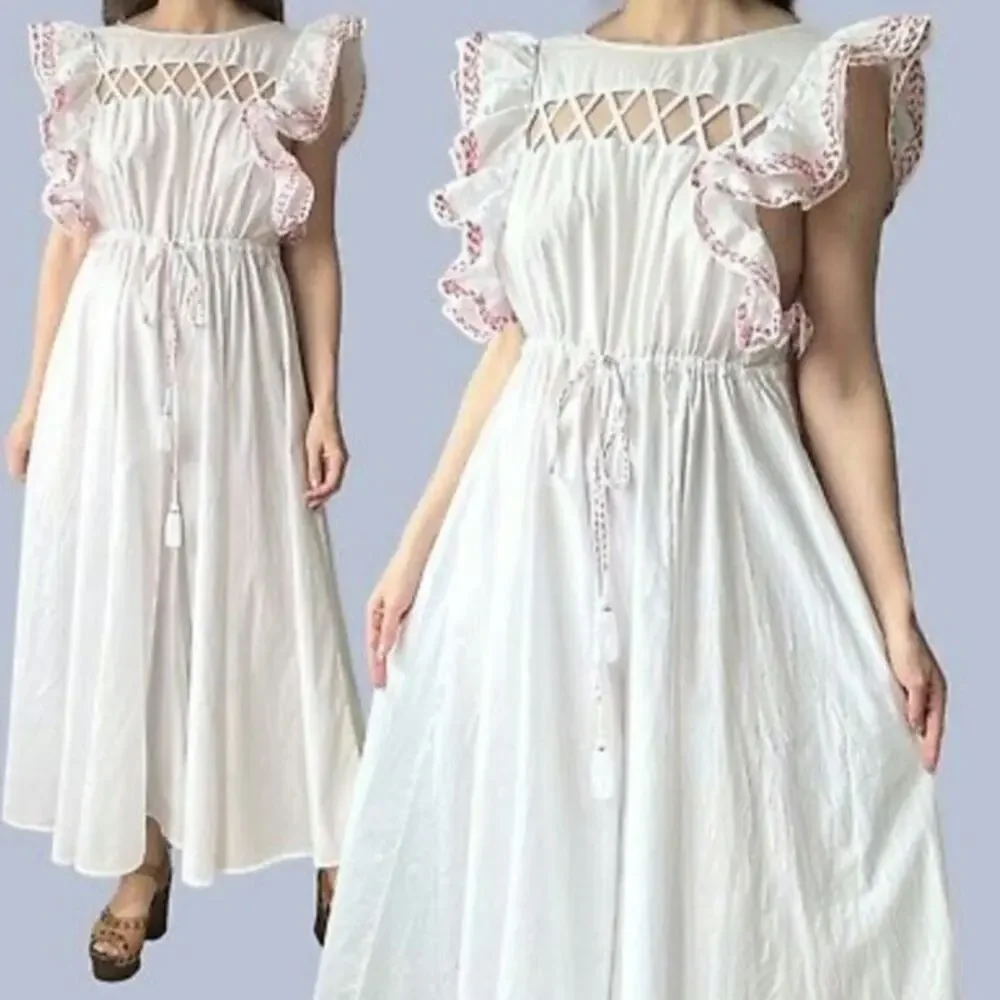 Free People Criss Cross Ruffle Shoulder Small Jumpsuit